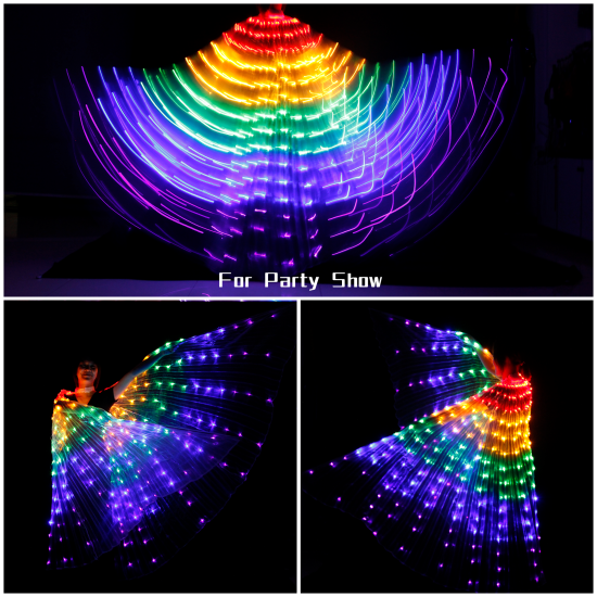 Light Up Wings LED Butterfly Wings Belly Dance Wings with Telescopic Stick for Stage Show Halloween and Christmas Party