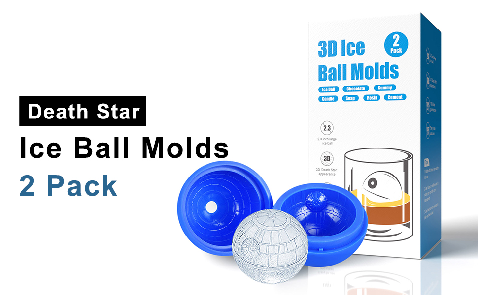GRUISE Star Wars Death Star Silicone Ice Cube Mold Tray, Blue Round Ice Cube Mold for Whiskey, Bourbon, Cocktails, Chocolate (2 Packs)
